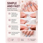 Blue‑Plaid Floral Bow Rhinestone Press‑On Nails, Gentle French Long Stiletto False Nails